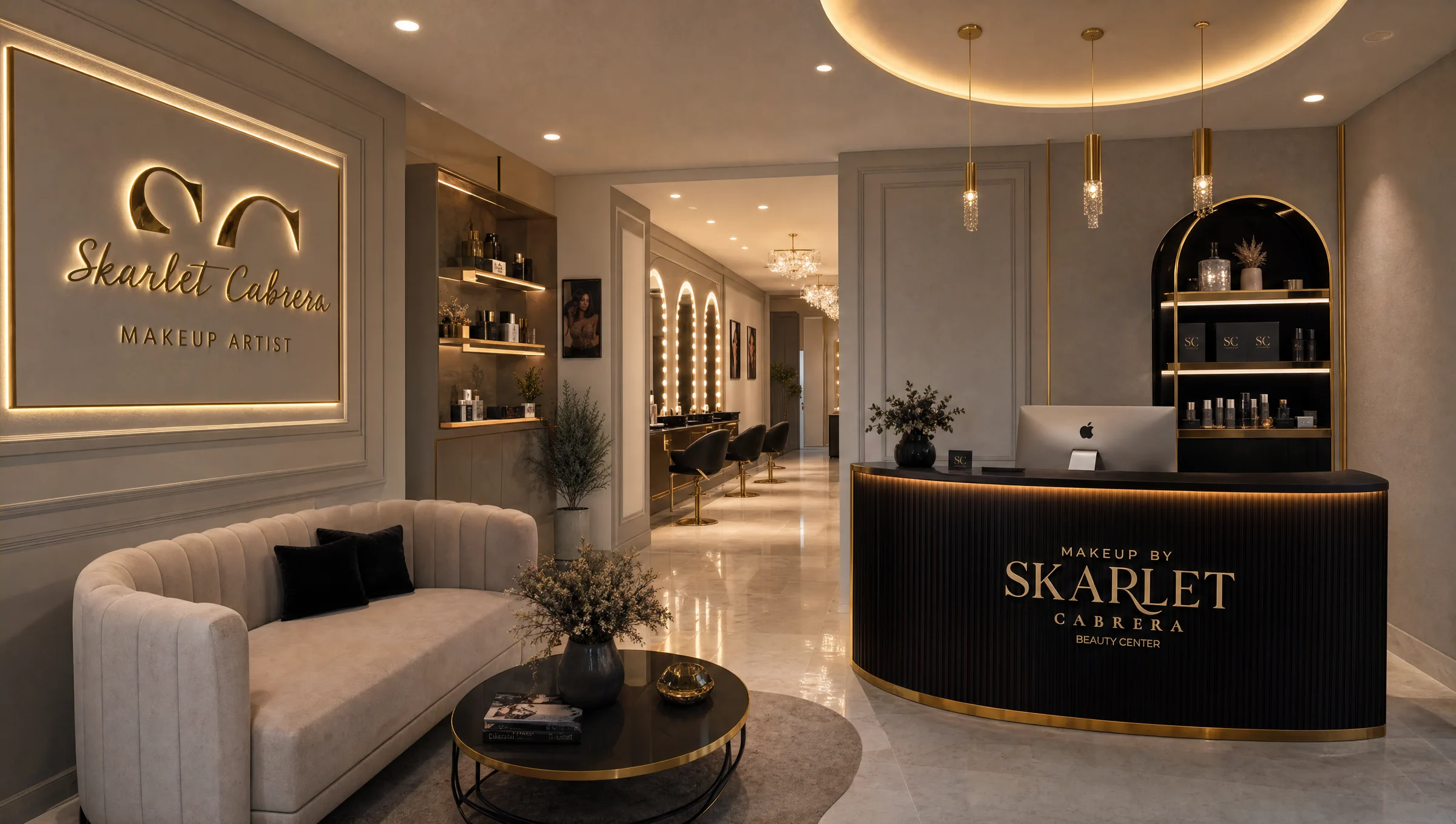 Recepción y sala de espera del estudio Skarlet Cabrera Beauty Center